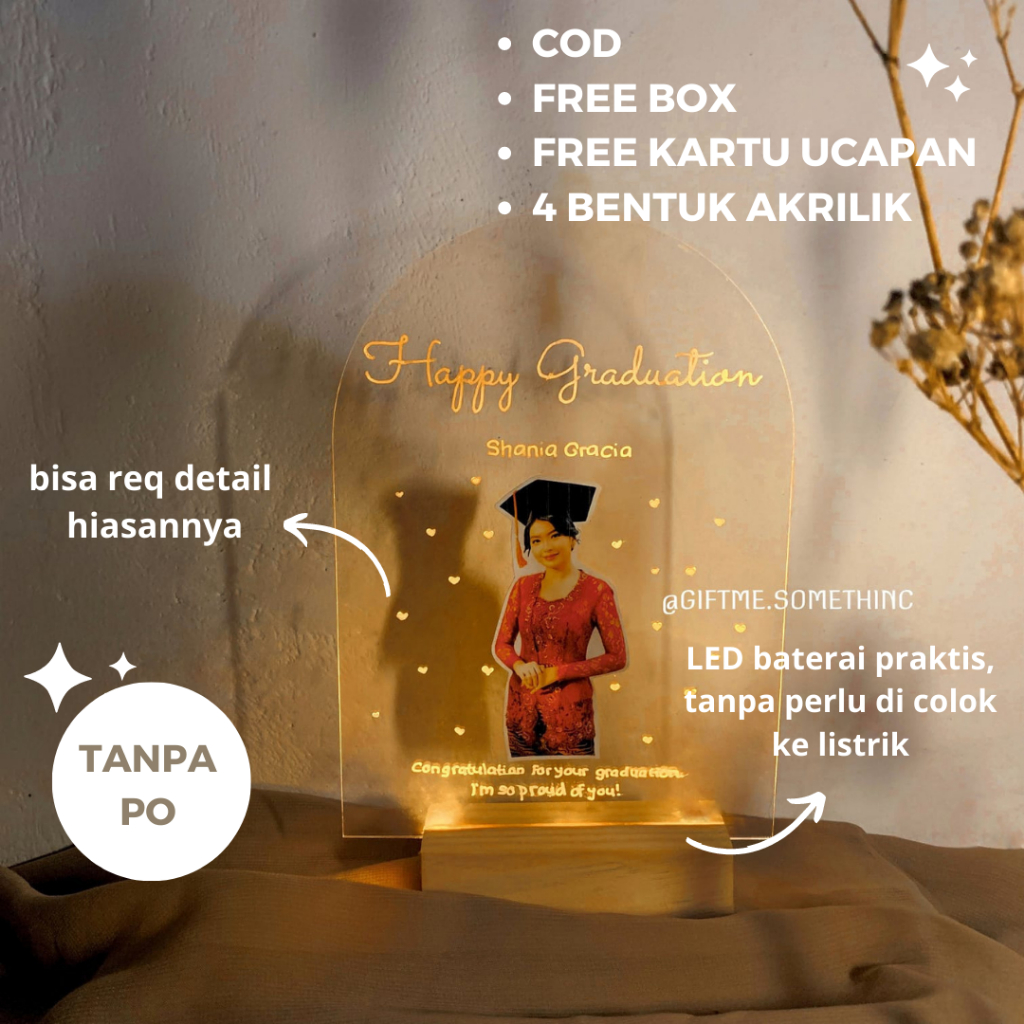 [COD] Stand Akrilik Custom LED Plakat Akrilik Lettering Kado Kenang-kenangan Lampu Tidur Pajangan Ru