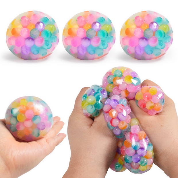 Mesh Squish Ball Bola Squishy Slime Ball Mainan Anak Rainbow Jaring
