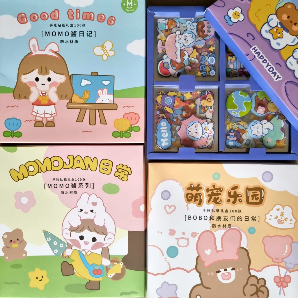 

Stiker Momo 2D Sticker Kartun Korea Lucu Anti Air 100 Lembar Stiker Waterproof Sticker