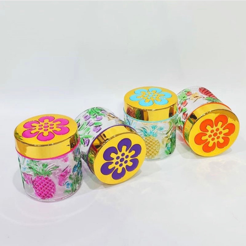 Toples Kaca Set Motif Bunga Snack Cantik / Toples Kue Kering Lebaran
