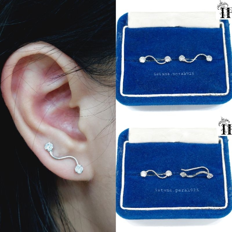 RK ANTING TUSUK PERAK ASLI 925 SILVER LAPIS EMAS PUTIH-MODEL TUSUK PANJANG PERMATA-PERHIASAN PERAK