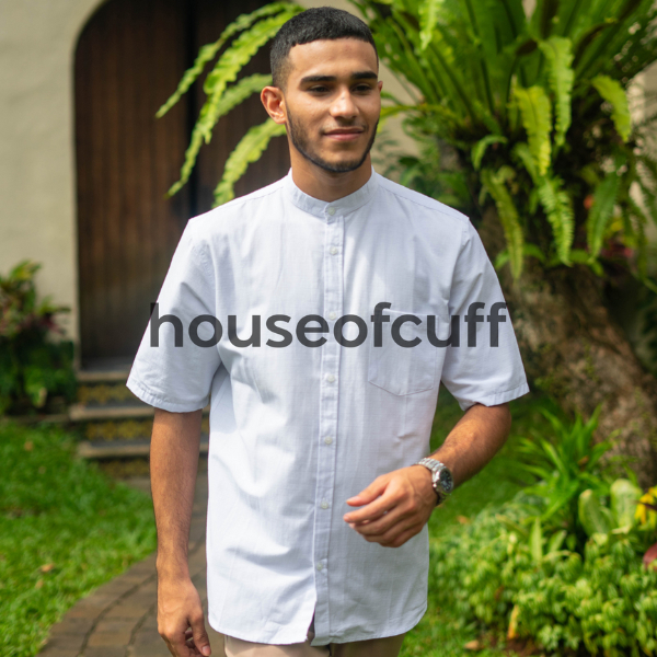 Houseofcuff Baju Koko Kemeja Lengan Pendek Pria Putih Polos