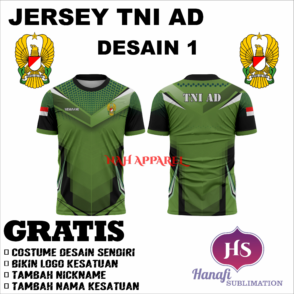 KAOS JERSEY TNI AD DESAIN TERBARU 2021 JERSEY CUSTOME FREE NICKNAME DAN LOGO