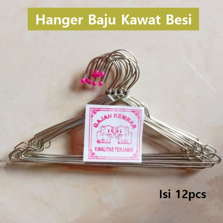 Hanger Baju Kawat Besi Tebal Merk Gajah Kembar 38cm/ Gantungan Baju Tebal Kawat Dewasa
