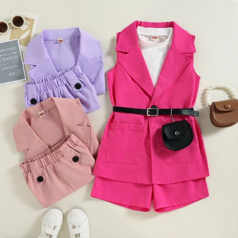 3in1 Setelan Set Blazer Anak perempuan Free bag Belt 3-8 Tahun