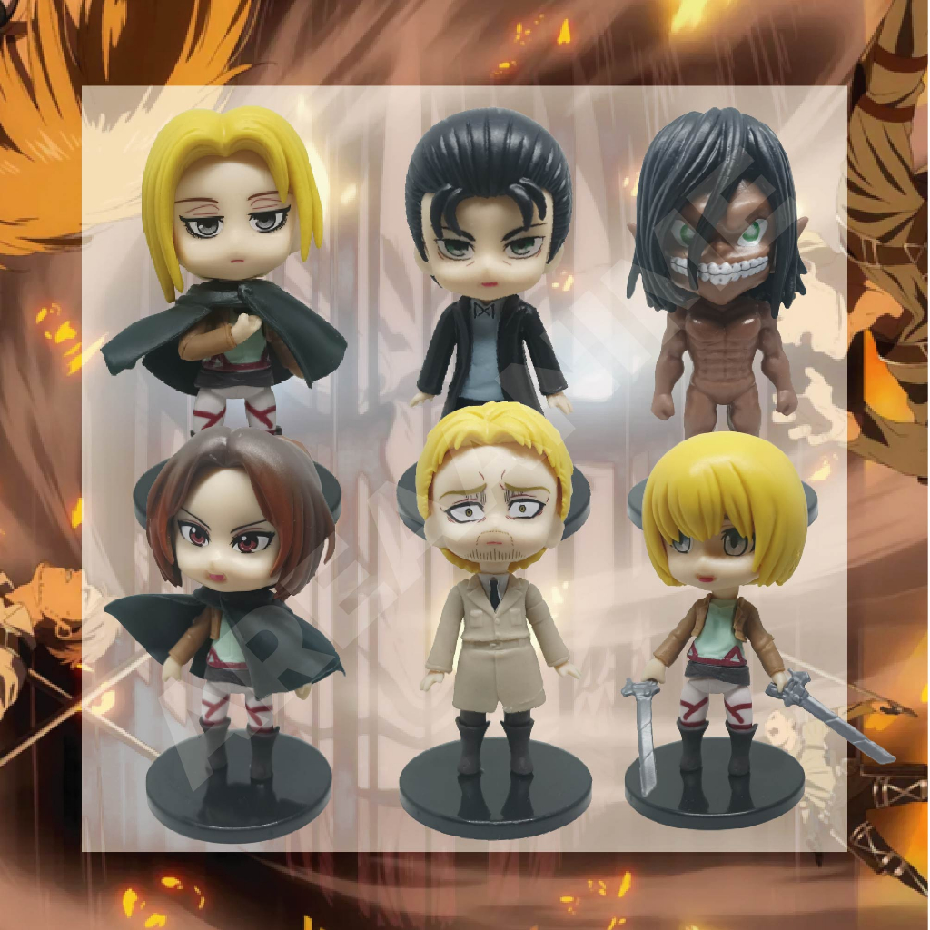 Action Figure Attack On Titan "Eren, Titan, Reiner, Hange, Armin, Annie" - areeanime.id
