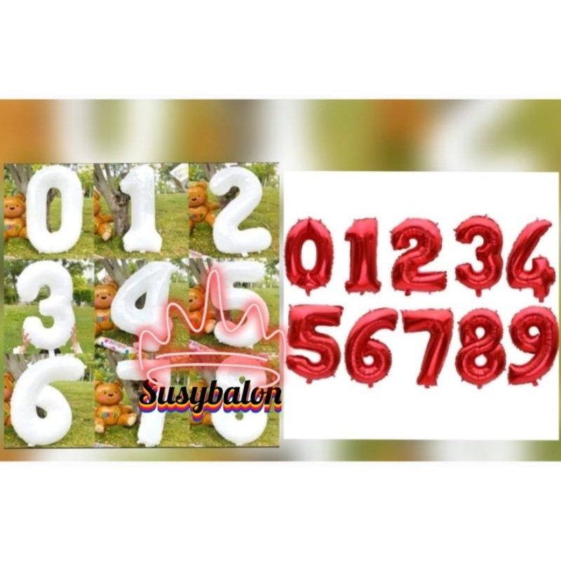Balon Foil Angka 80cm Warna Putih/Warna Merah/Balon Ulang Tahun