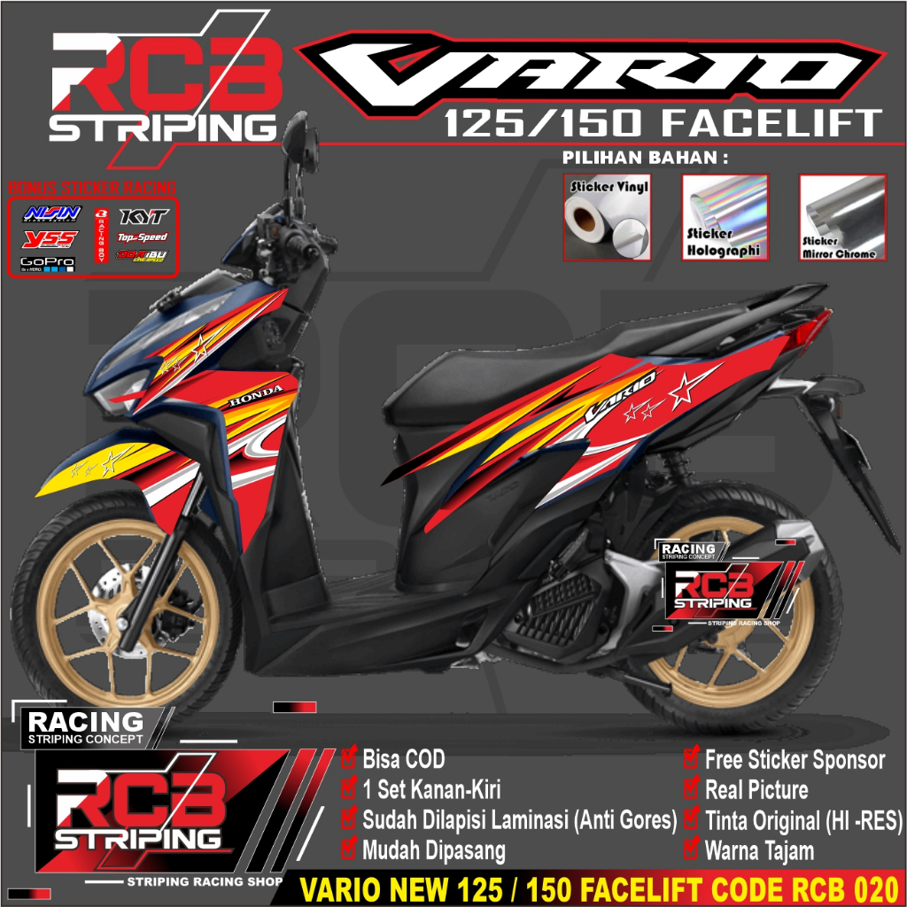 Stiker Striping Vario Facelift Sticker Hologram/Vinyl/Chrome Variasi Viral/Lis semi fullbody RCB 020