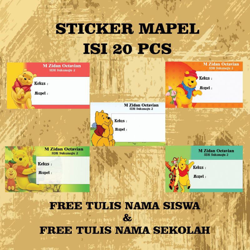 

sticker mapel isi 20pcs series winnie the pooh, sticker anak, sticker mata pelajaran murah