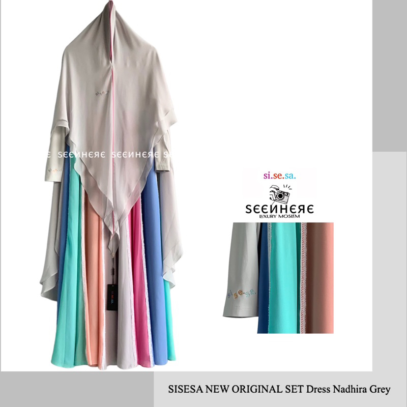 [𝐒𝐄𝐄𝐍𝐇𝐄𝐑𝐄] SISESA NEW ORIGINAL SET Nadhira Grey (Dress & Khimar)