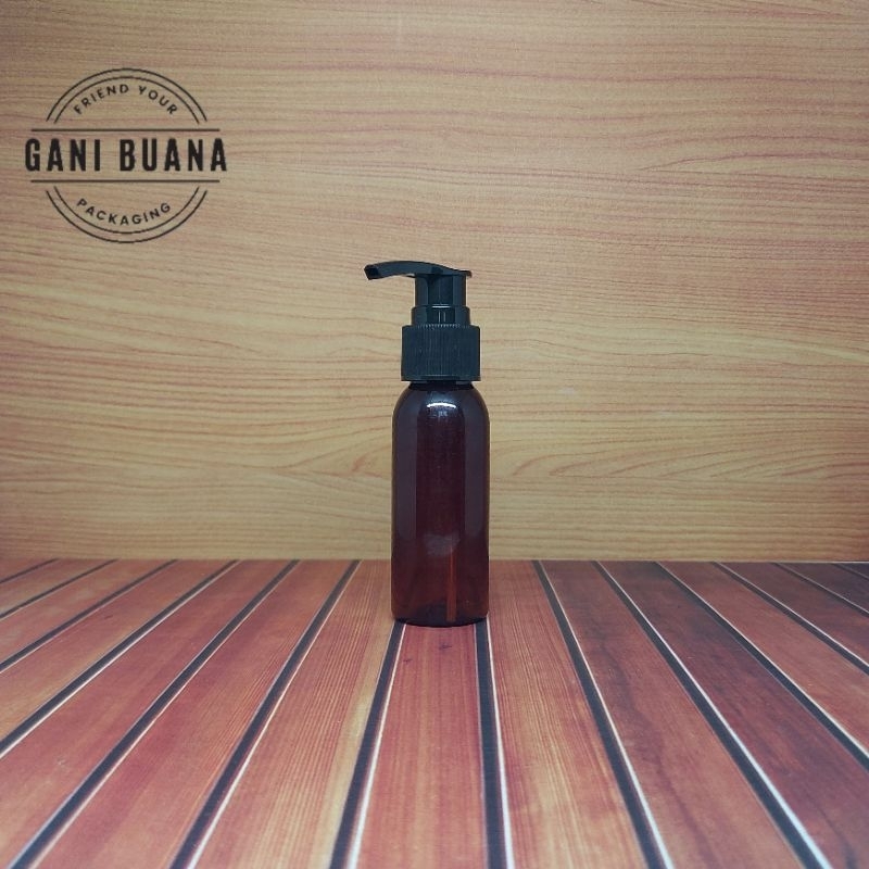 BOTOL PUMP 60ML COKLAT/AMBER NECK 24 TUTUP HITAM