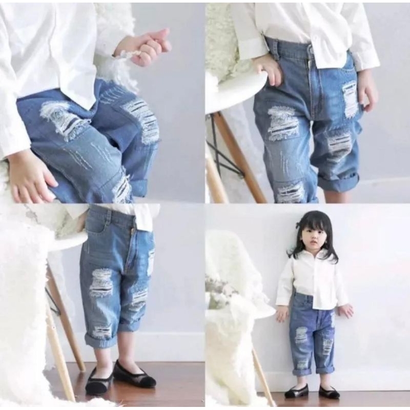 CELANA JEANS SOBEK ANAK PEREMPUAN/ASH RIPPED JEANS