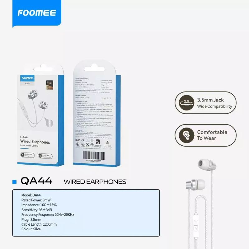 HEADSET FOOMEE QA44 WIRED EARPHONES STEREO