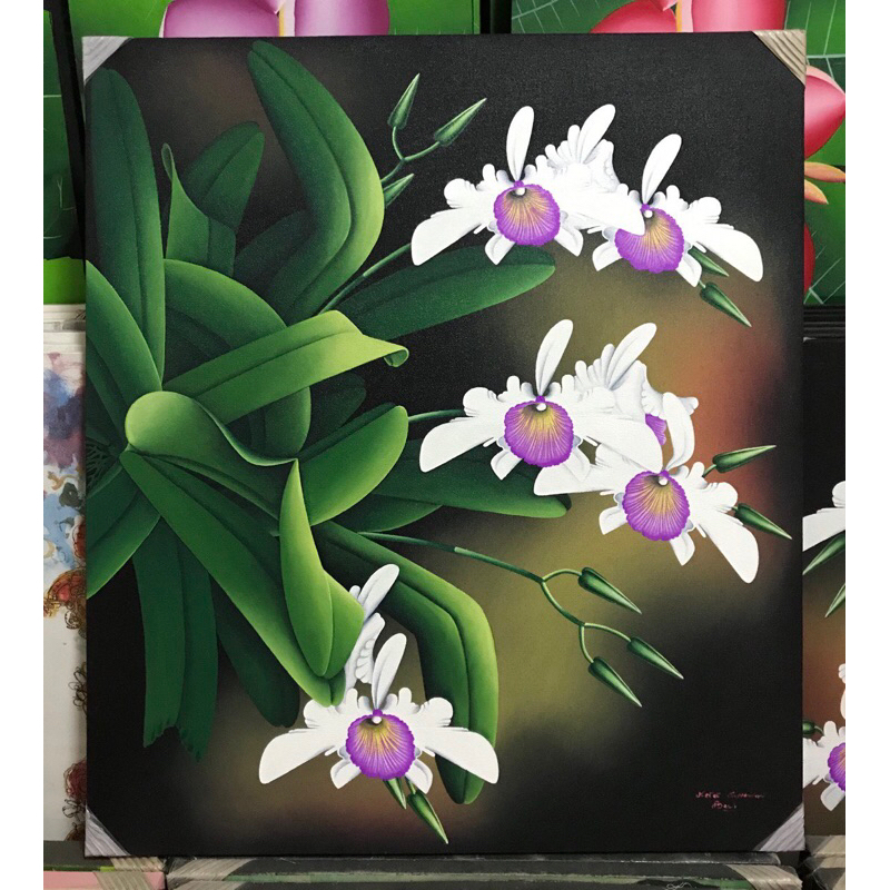 Lukisan Bunga Anggrek, Lukisan Realis, Lukisan Kanvas, Hiasan Dinding Ukuran 70 x 80 cm 100% Buatan 