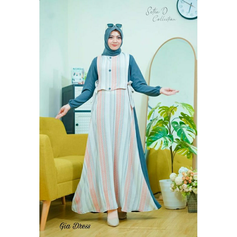 Gamis Gia  dress cantik simple motif salur Ori SETIA D ORI