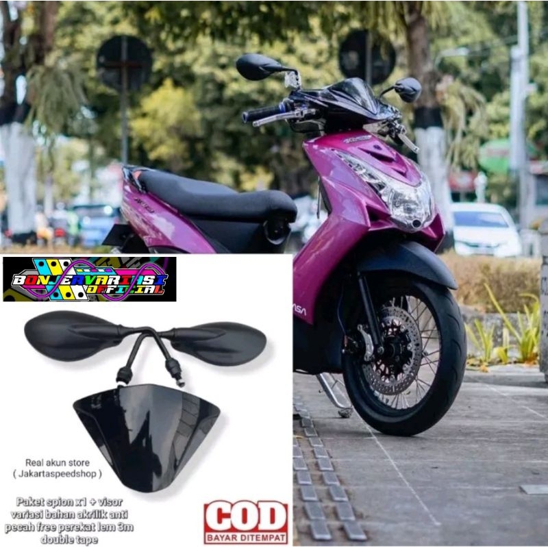 Paket variasi kaca spion x1 plus visor variasi universal pnp mio soul karbu mio sporty smile jupiter