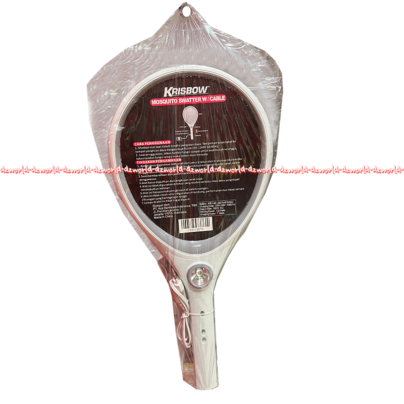 Krisbow Mosquito Swatter  Rechargeable White Raket Nyamuk Pakai Kabel Listrik Warna Putih