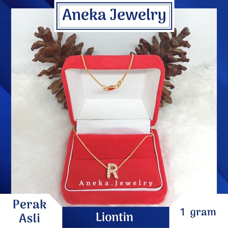 Liontin Variasi Huruf R Mata Full, Sepuh Emas Putih/Kuning, Perak 925
