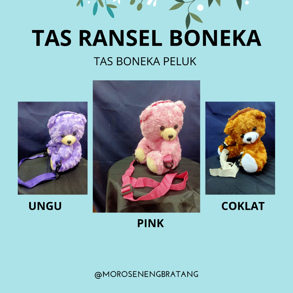 Tas boneka Peluk Kecil Beruang Pink Ungu Coklat anak perempuan TK