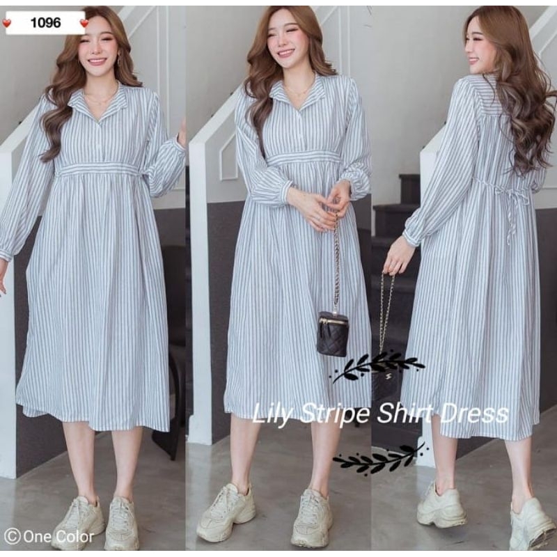 DRESS CASUAL WANITA BERKERAH LENGAN PANJANG DRESS SANTAI WANITA 1096