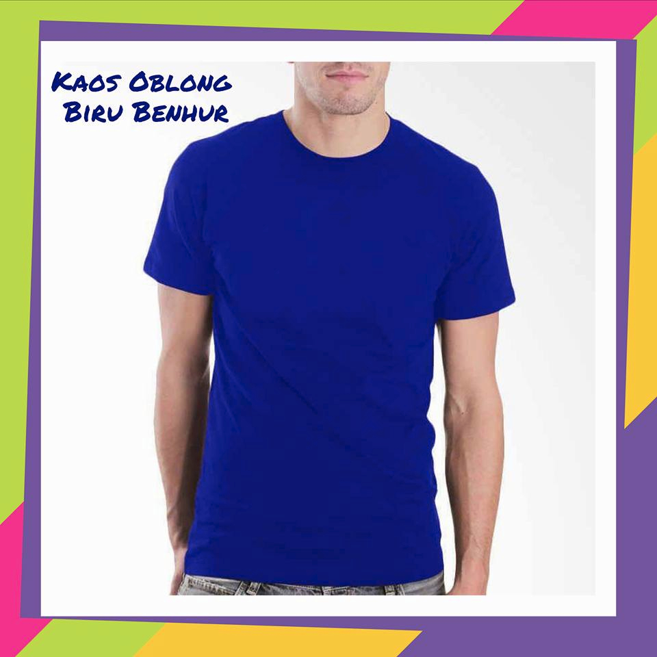 Kaos Polos Semi Katun Warna Biru Benhur - Kaos Polos Murah Allsize - Kaos Remaja - Kaos Polos biru b