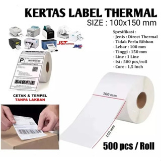 

Kertas Thermal ROLL 100x150 mm isi 500 Pcs/ Label thermal barcode