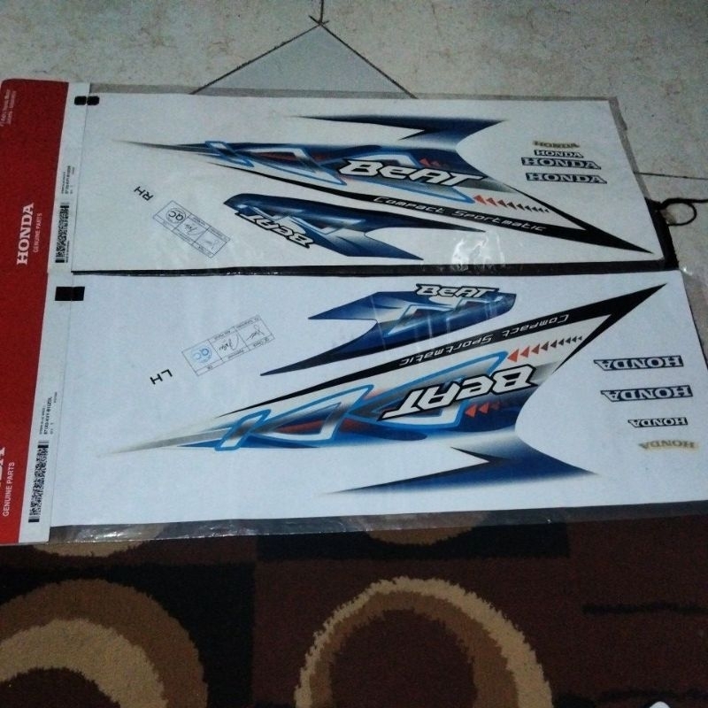 Striping Set kiri kanan Original AHM Putih Biru Beat karbu