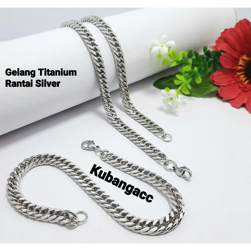 Gelang Rantai Titanium Silver Gelang Tangan Pria Wanita Gelang Rantai Polos Gelang Keren