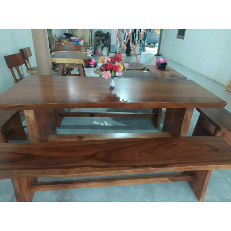 set meja makan kayu trembesi