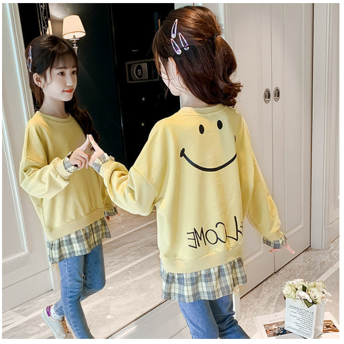 babyfit 3-10thn sweater lengan panjang anak perempuan checked smile blus import my-0709