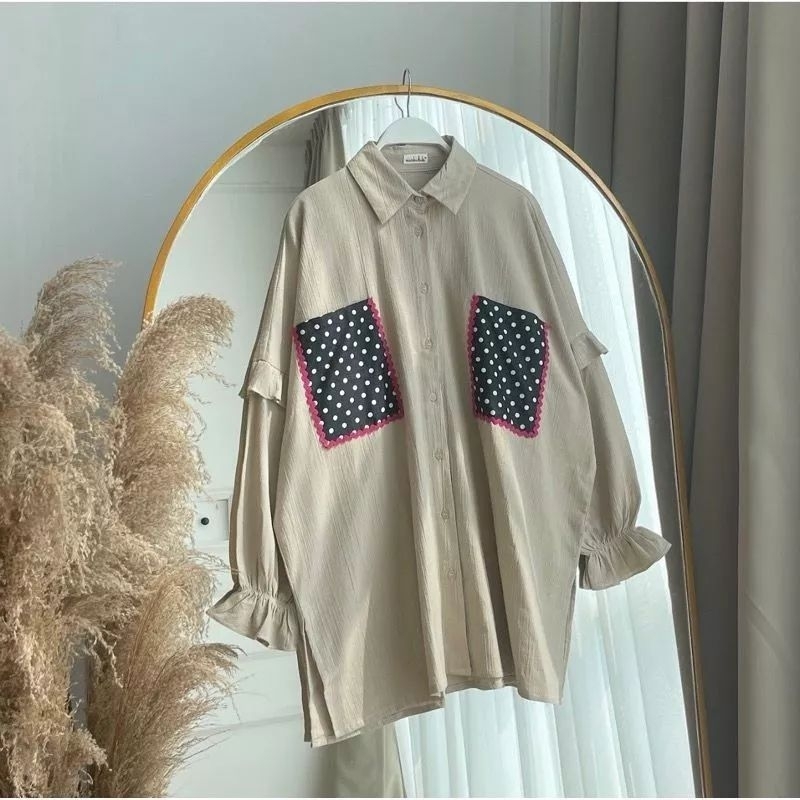 Nuna Shirt Polka kemeja Tunik pocket Polka Batwing