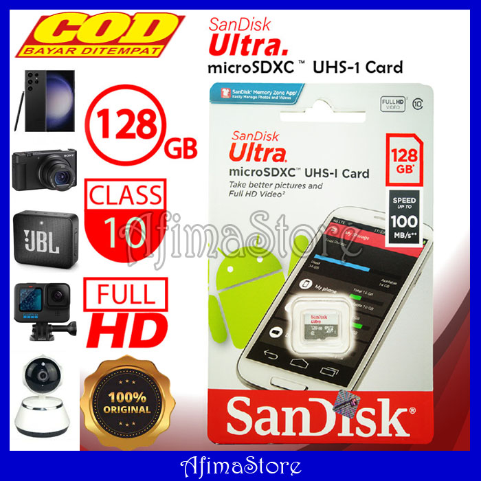 Kartu Memory Asli Original Sandisk 128GB untuk HP XIAOMI MI 12 11 10 9 8 REDMI 12C 10C 9C 10T 9T 8A 