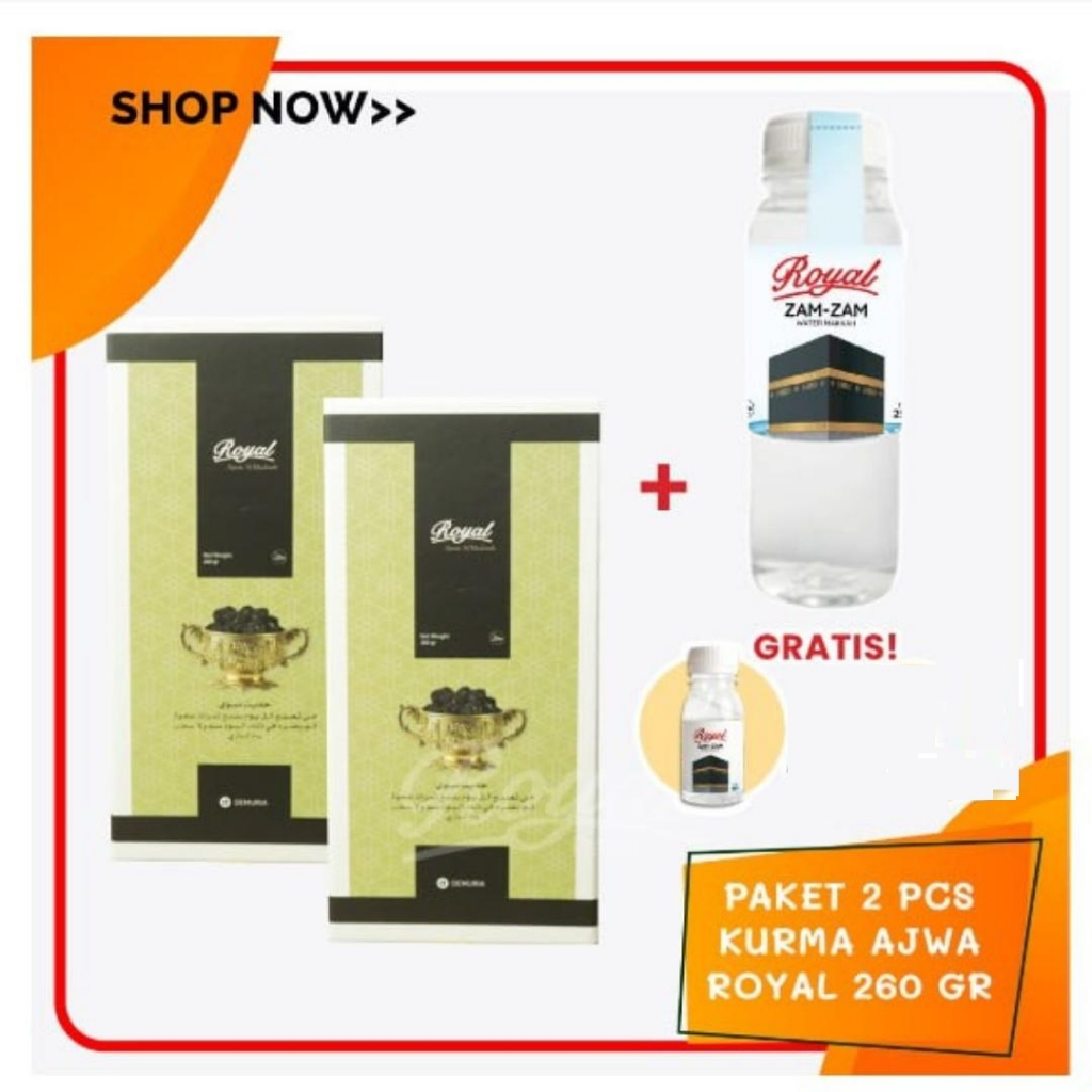 

Kurma Ajwa Royal 260gr 2pcs (Free Air Zam-Zam 250ml & Free Zamzam 50ml) Bergaransi Asli Kurma Ajwa Al-Madinah