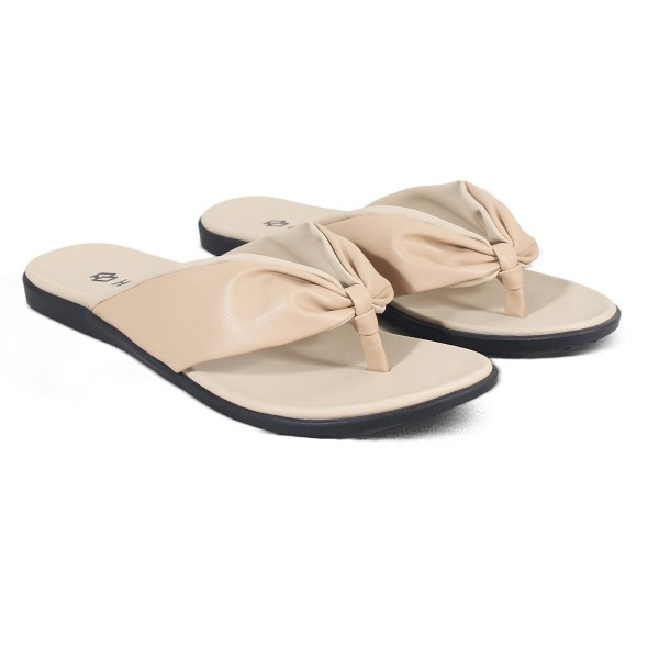 Sandal Wanita Kekinian H 3860 Brand Hertz Sandal Japit Santai Jalan Jalan Trendi Berkualitas - Krem