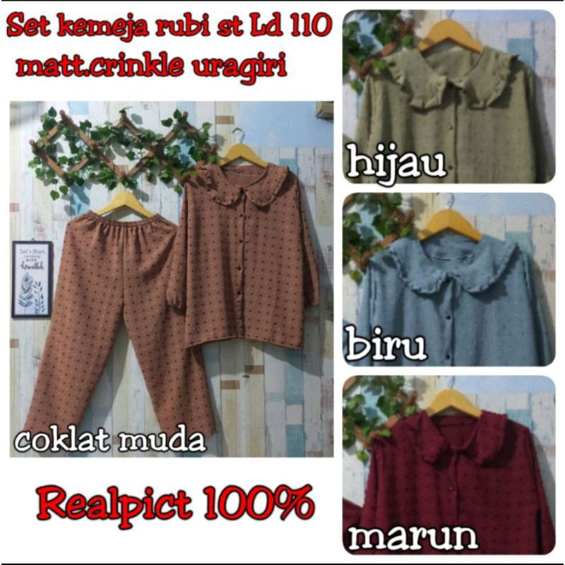 LD 110 Setcel crinkle airflow uragiri/oneset uragiri/setelan kemeja ceinkle