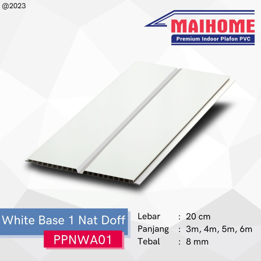 Plafon PVC Minimalis Motif White Base 12 Merk Maihome  Ukuran 400cm x 20cm