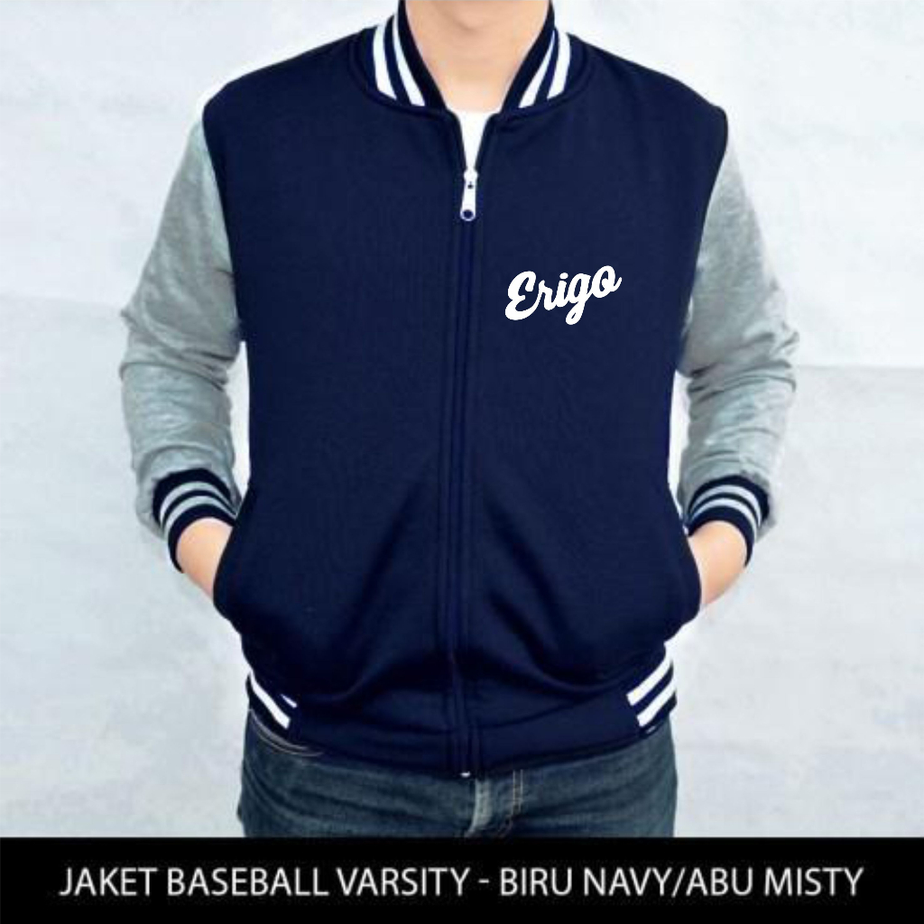 Jaket Baseball Distro Erigo Logo Putih Super Premium/Jaket Varsiti Varsity Baseball jacket distro te