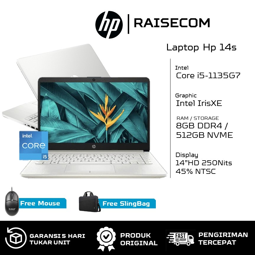 Laptop Hp 14s Core i5 1135G7 8GB 512GB SSD Windows 11 14"HD