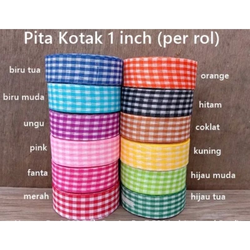

PER ROL PITA KOTAK 1 INCH (2,5 CM) & 1/2 INCH (1,25CM) PANJANG 20 YARD (18 METER)