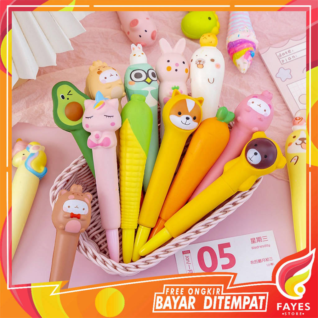 

FAYES (1) COD Pulpen Gel Model Squishy / Alat Tulis Ballpoint Pen Karakter Lucu Mainan Anak P16