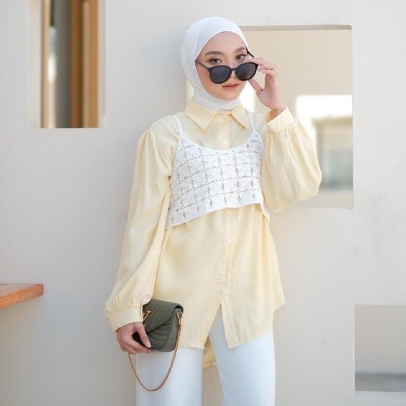 Yona Kemeja rompi rajut | baju korea | baju bangkok | atasan wanita | blouse wanita