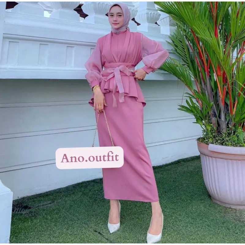 Ano Outfit  Quella Set Dress Vaganza kombinasi Organza / gamis Scuba Premium Misskami / busana musli