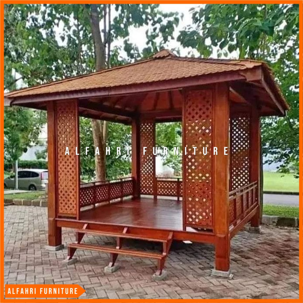 Gazebo Mushola Kayu Minimalis 3x3 Meter Ornamen | Saung Gasebo Taman Rumah Atap Sirap Modern