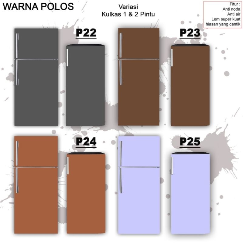 Stiker kulkas 1. pintu / stiker kulkas 2 pintu motif warna polos