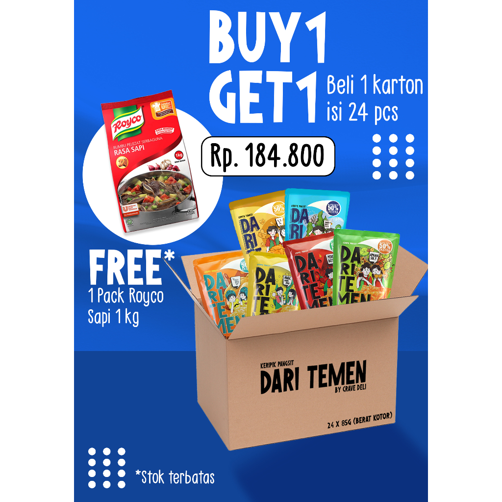 

Paket 1 Karton Keripik Pangsit DARI TEMEN FREE Royco Sapi 1 kg