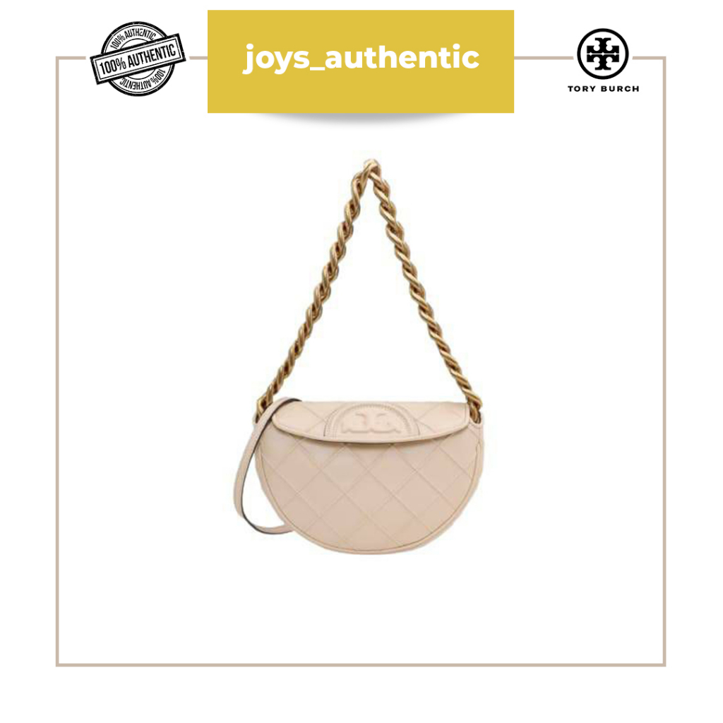 Tas wanita TB TORY BURCH Mini Fleming Soft Crescent Bag in New Cream woman bag authentic original