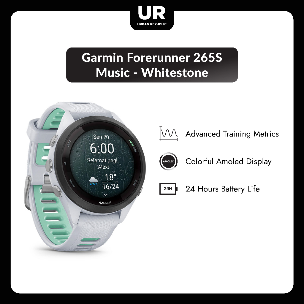 Garmin Forerunner 265S Music - Jam Tangan GPS dengan Musik Offline, Pelacakan Kesehatan dan Fitur Smartwatch