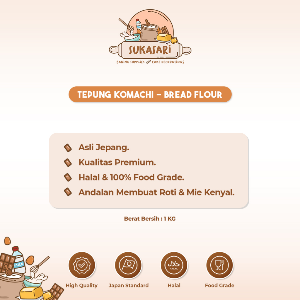 

Sukasari - Tepung Komachi 1kg Repack / Bread Flour Tepung Terigu