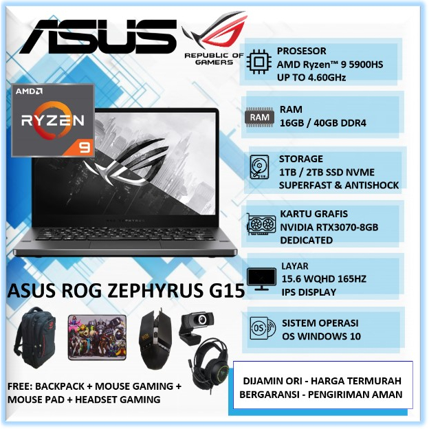 Laptop Gaming Asus ROG Zephyrus G15 Ryzen 9 40GB 2TB SSD RTX3070 15"