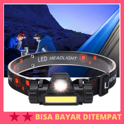 Senter Kepala LED Headlight USB Rechargeable Q5 + COB / Headlamp Headlight Senter Kepala Super Teran